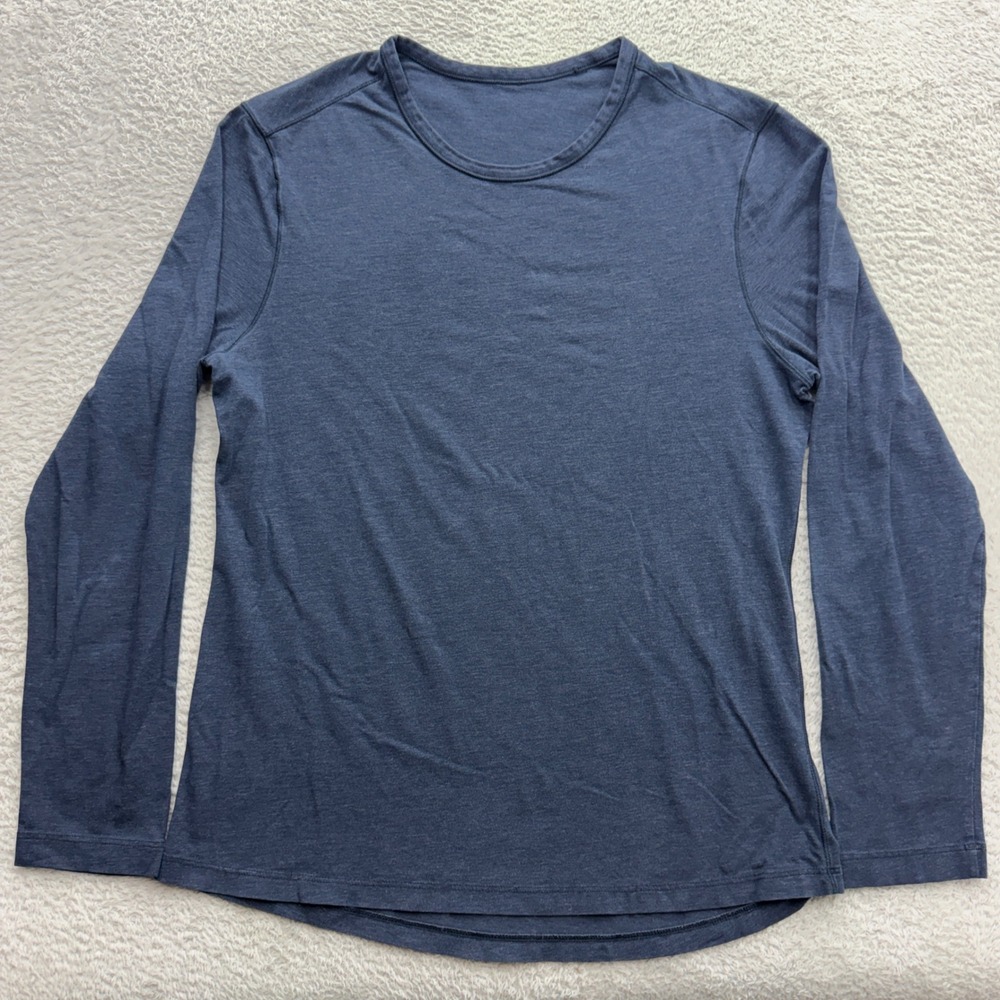 Lululemon Mens Long Sleeve Crewneck Athletic Shirt Heathered Navy Blue Small